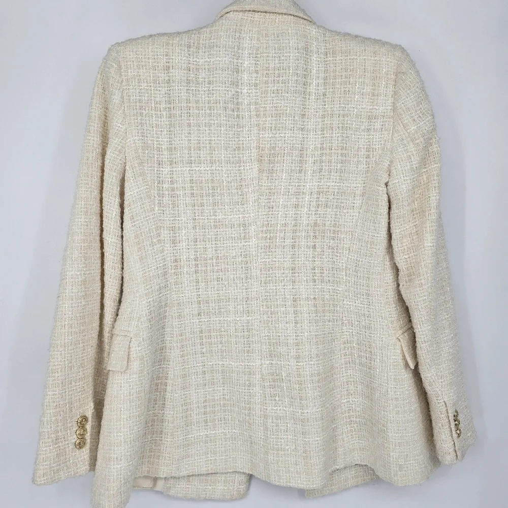 Zara cream tweed Double-Breasted Blazer - Picture 5 of 11